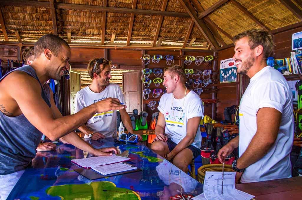 Dive center with diving and snorkelling equipment 